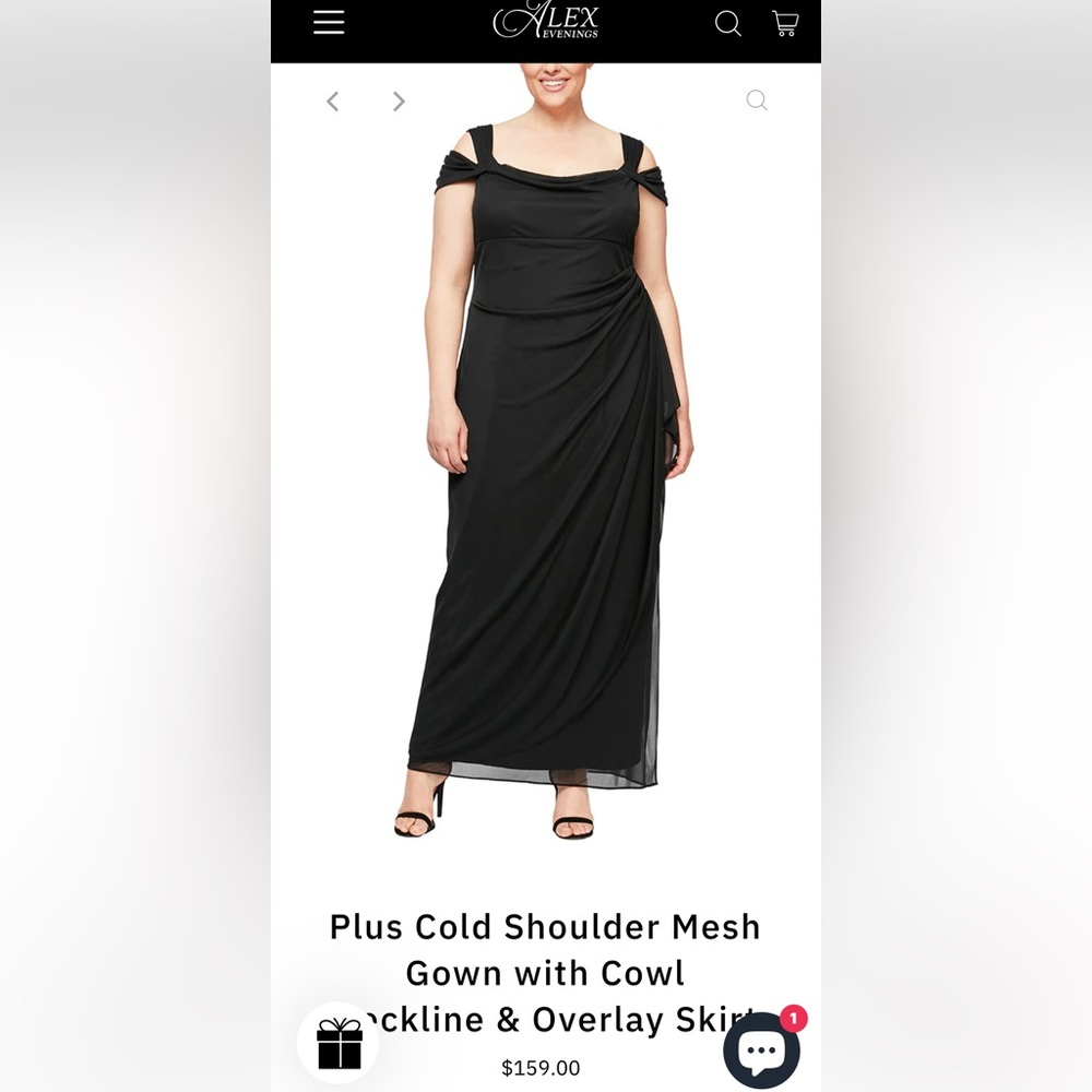 Alex Evenings Black Plus Cold Shoulder Mesh Gown